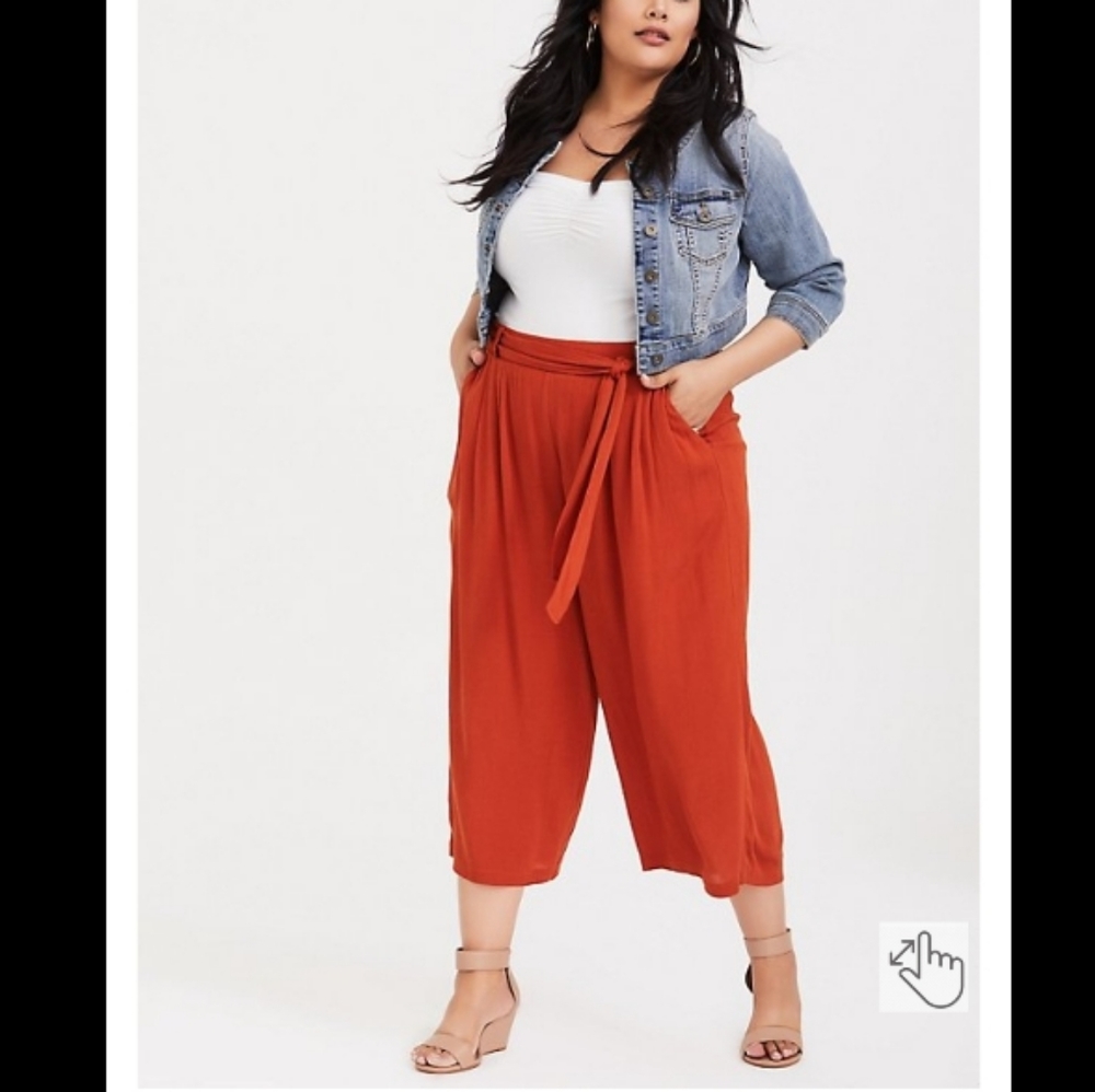ORANGE TERRACOTTA GAUZE TIE FRONT WIDE LEG PANT SIZE 4